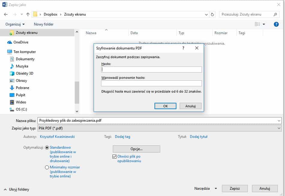 Dodaj hasło do pliku PDF