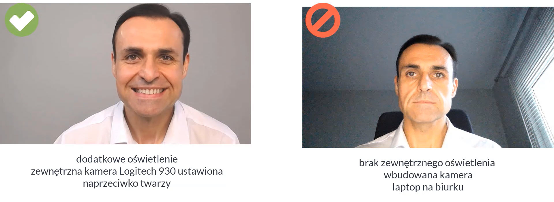 Porównanie ustawienia kamery i oświetlenia