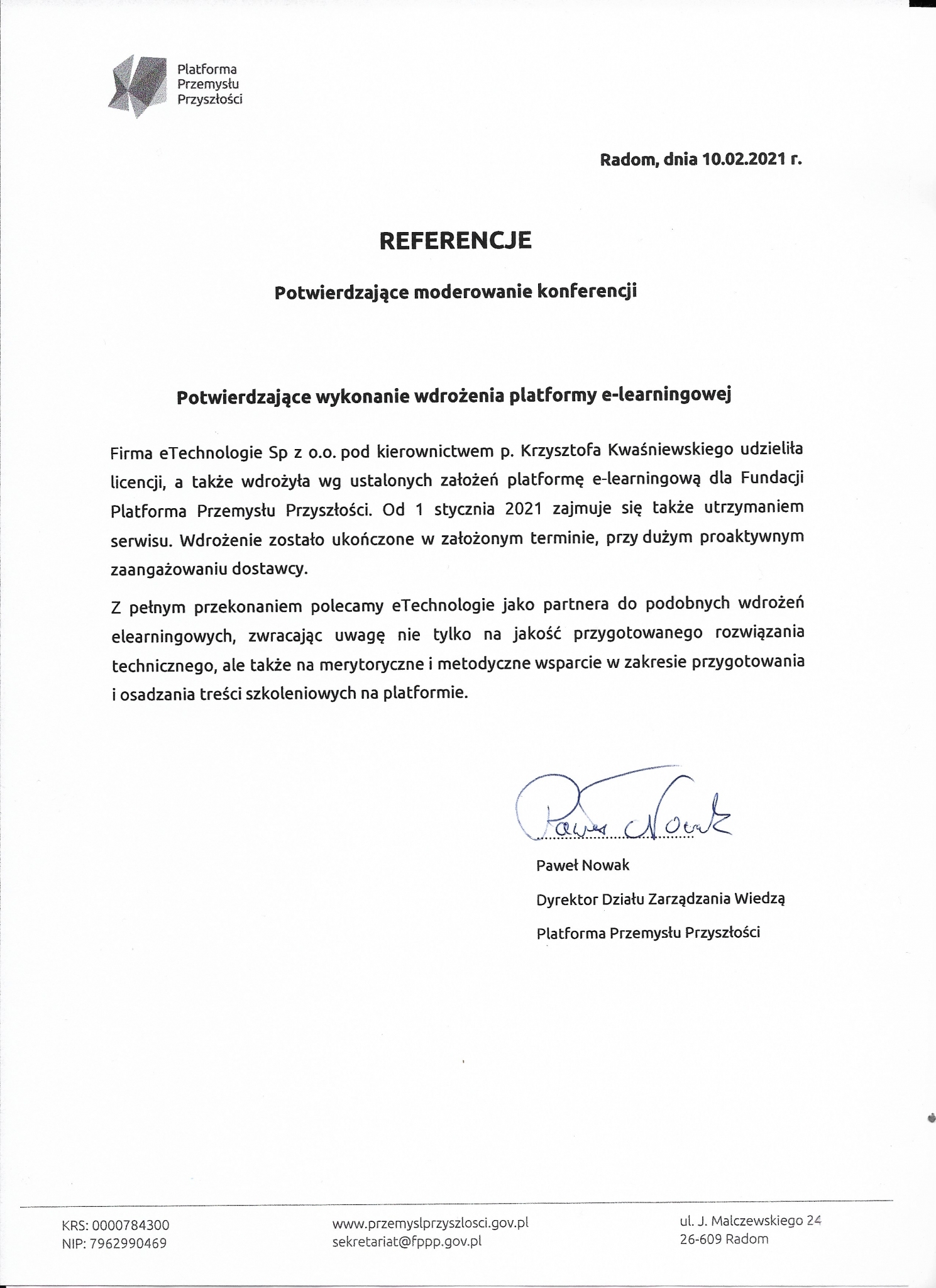 Referencje - Platforma Przemysłu Przyszłości