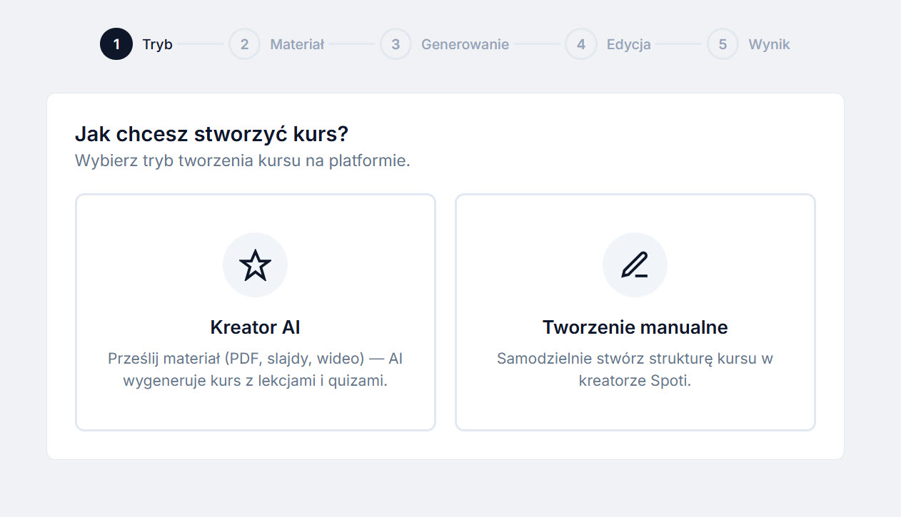 Kreator kursów AI - wybór trybu