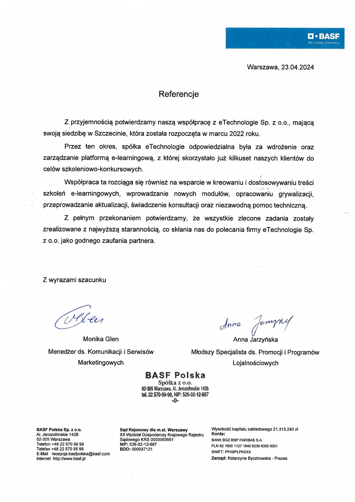 Referencje BASF dla eTechnologie