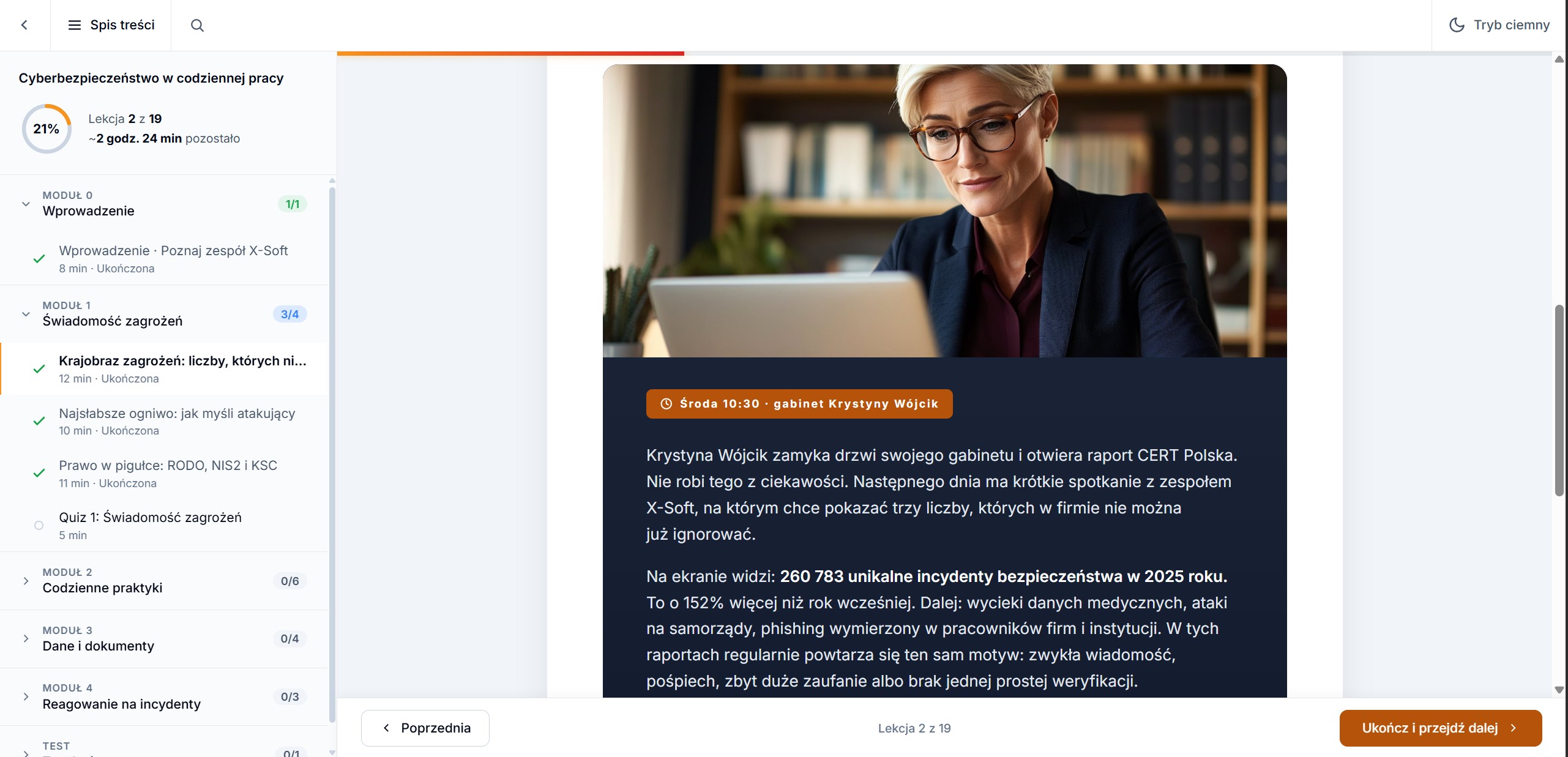 Platforma z kursem cyberbezpieczeństwa eTechnologie - lekcja 1.1 Krajobraz zagrożeń